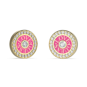 Guess Gold Plated Stainless Steel Fuchsia 12mm Love Stud Earrings