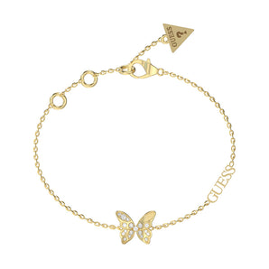 Guess Gold Plated Stainless Steel Pave Butterfly Bracelet