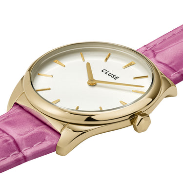 CLUSE Feroce Petite Gold White/Crocodile Pink Leather Watch CW11213