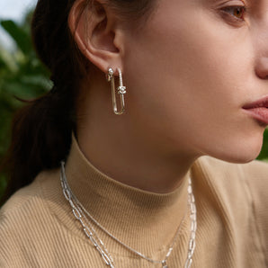 Ania Haie Silver Pearl Geometric Huggie Hoop Earrings