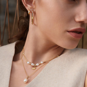Ania Haie Gold Pearl Geometric Huggie Hoop Earrings