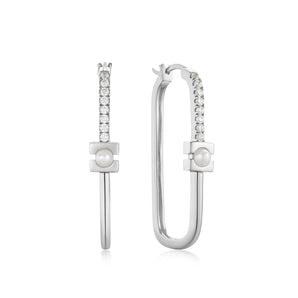 Ania Haie Silver Pearl Modernist Oval Hoop Earrings