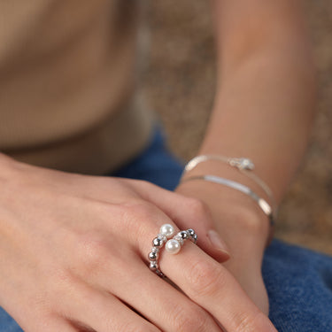 Ania Haie Silver Pearl Sparkle Adjustable Wrap Ring