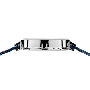 Bering Solar 31mm Silver Blue Milanese Strap Watch