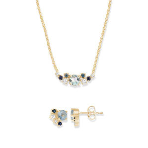 Diamond and Aquamarine Necklace and Earring Set