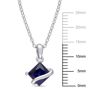Ice Jewellery 1 1/3 Carat Square Created Sapphire Pendant with Chain in Sterling Silver - 7500081176 | Ice Jewellery Australia