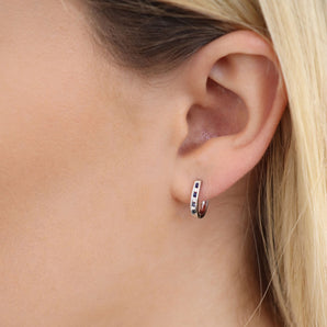 Ice Jewellery Sapphire Diamond Huggie Earrings with 0.10ct Diamonds in 9K White Gold - 9WHUG10GHS | Ice Jewellery Australia