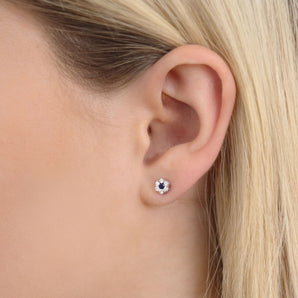 Ice Jewellery Sapphire Diamond Stud Earrings with 0.19ct Diamonds in 9K White Gold - 9WRE25GHS | Ice Jewellery Australia