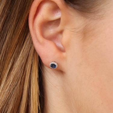 Ice Jewellery Sapphire Earrings with 0.05ct Diamonds in 9K White Gold | Ice Jewellery Australia