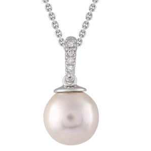 Ice Jewellery Diamond Pearl Necklace with 0.01ct Diamonds in 9K White Gold - N-20564-001-W | Ice Jewellery Australia