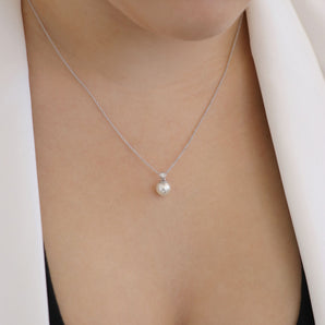 Ice Jewellery Diamond Pearl Necklace with 0.03ct Diamonds in 9K White Gold - N-20565-003-W | Ice Jewellery Australia