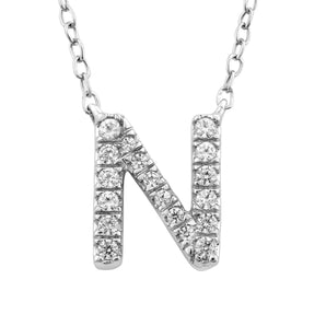Ice Jewellery Initial 'N' Necklace with 0.09ct Diamonds in 9K White Gold - PF-6276-W | Ice Jewellery Australia