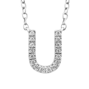 Ice Jewellery Initial 'U' Necklace with 0.06ct Diamonds in 9K White Gold - PF-6283-W | Ice Jewellery Australia