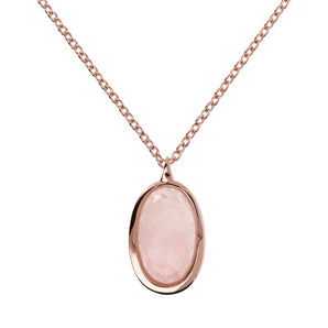 Bronzallure Oval Rose Quartz Necklace 76.2cm - WSBZ01373.RQ | Ice Jewellery Australia