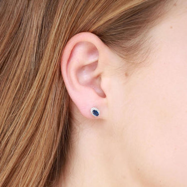Ice Jewellery Sapphire Stud Earrings with 0.10ct Diamonds in 9K White Gold | Ice Jewellery Australia