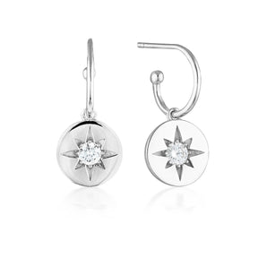 Georgini Stellar Lights Silver Drop Hoop Earrings - IE853W | Ice Jewellery Australia