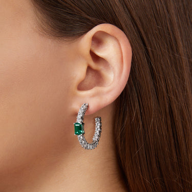 Chiara Ferragni Emerald Silver and Green Zirconia Hoop Earrings