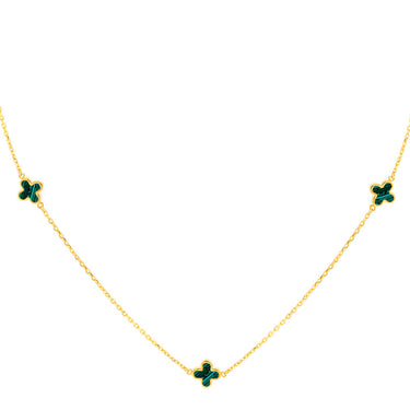 9K Yellow Gold 3 Malachite Petal Necklace 40-42.5 cm