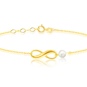 9K Yellow Gold Freshwater Pearl Infinity Bracelet 16.5-18 cm