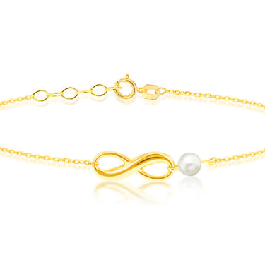 9K Yellow Gold Freshwater Pearl Infinity Bracelet 16.5-18 cm