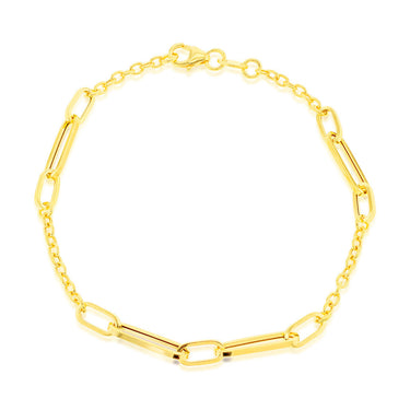 9K Yellow Gold Long Open Link Station Bracelet 19 cm