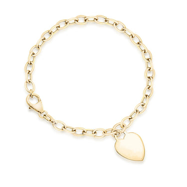 9K Yellow Gold Oval Belcher & Heart Tag Bracelet 18 cm