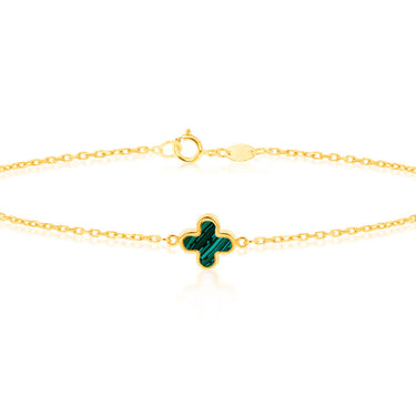 9K Yellow Gold 3 Malachite Petal Bracelet 19 cm