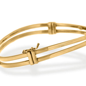 9K Yellow Gold Double Square Tube Wave Bangle 60 mm