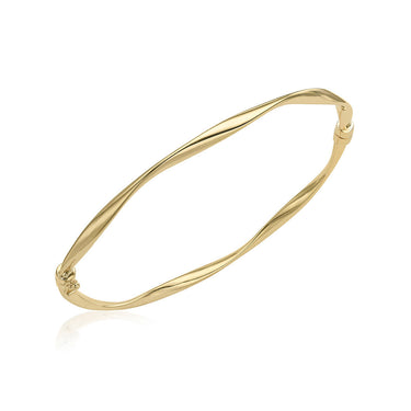 9K Yellow Gold Thin Twist Flat Ribbon Bangle 60 mm