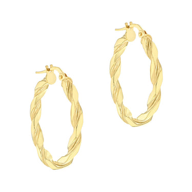 9K Yellow Gold Flat Twist Hoops 20 mm