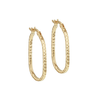 9K Yellow Gold Hollow Diamond-Cut Med Oval Hoop Earrings