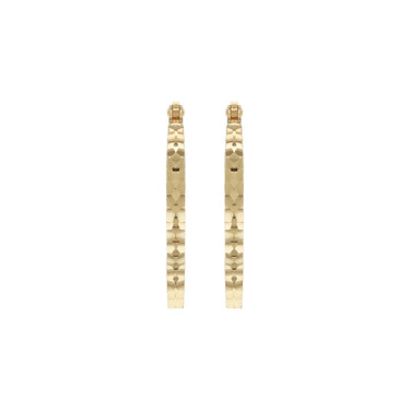 9K Yellow Gold Hollow Diamond-Cut Med Oval Hoop Earrings