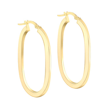 9K Yellow Gold Flat Oval Hoops