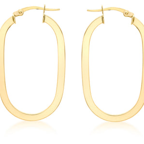9K Yellow Gold Flat Oval Hoops