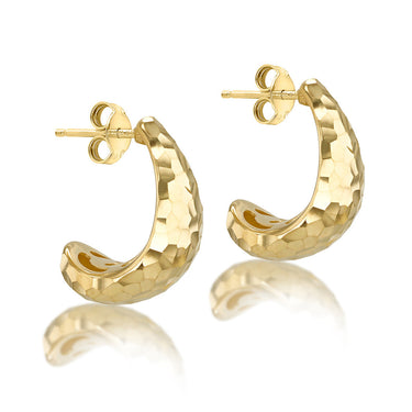 9K Yellow Gold J Shape Stud Earrings