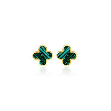 9K Yellow Gold Malachite Petal Stud Earrings