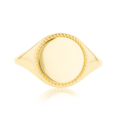 9K Yellow Gold Round Rope Signet Ring