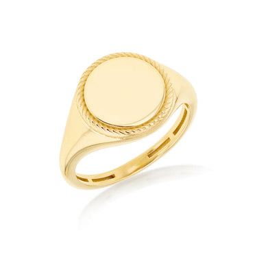 9K Yellow Gold Round Rope Signet Ring