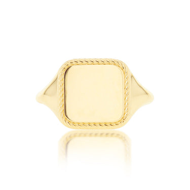 9K Yellow Gold Square Rope Signet Ring
