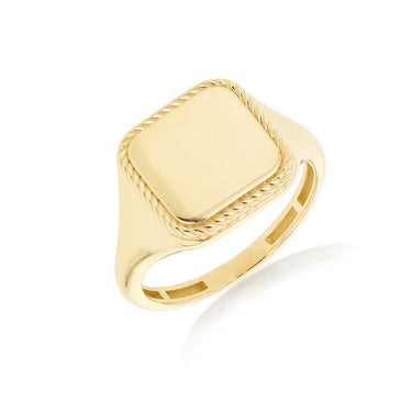 9K Yellow Gold Square Rope Signet Ring