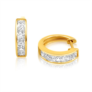 9ct Yellow Gold Cubic Zirconia Channel Set Hoop Earrings