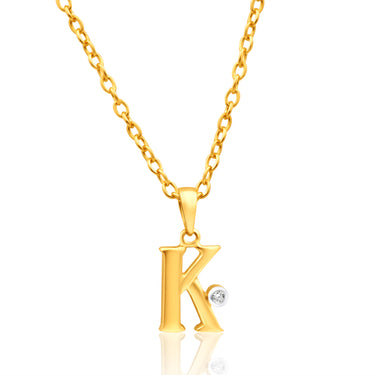9ct Yellow Gold Pendant Initial K set with Diamond