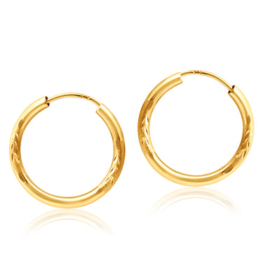 9ct Yellow Gold Diamond Cut Hoop Earrings