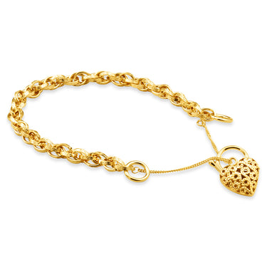 9ct Yellow Gold Twist Double Link Hollow Padlock 19cm Bracelet