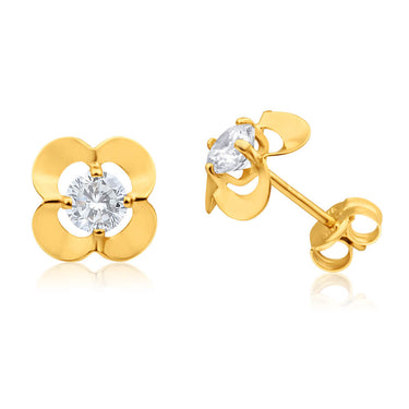 9ct Yellow Gold Cubic Zirconia Flower Stud Earrings
