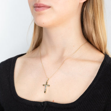 9ct Yellow Gold & White Gold Crucifix Pendant with Diamond cutting