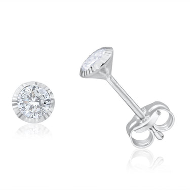 9ct White Gold 4mm Cubic Zirconia Dicut Bezel Set Stud Earrings