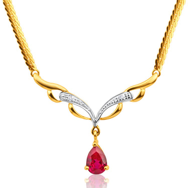 9ct Elegant Yellow Gold Created Ruby + Diamond Chain