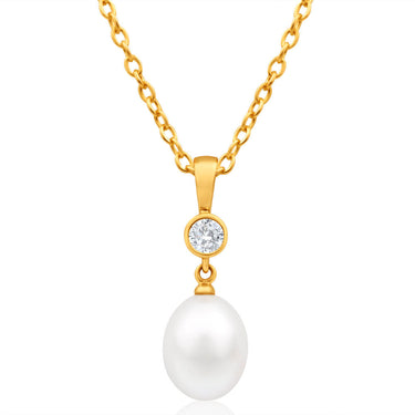 9ct Yellow Gold Cubic Zirconia + Pearl Pendant