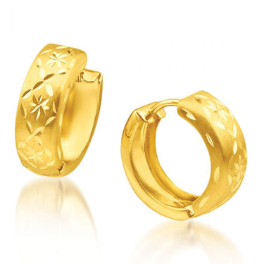 9ct Yellow Gold Dia Cut Huggie Hoop Earrings